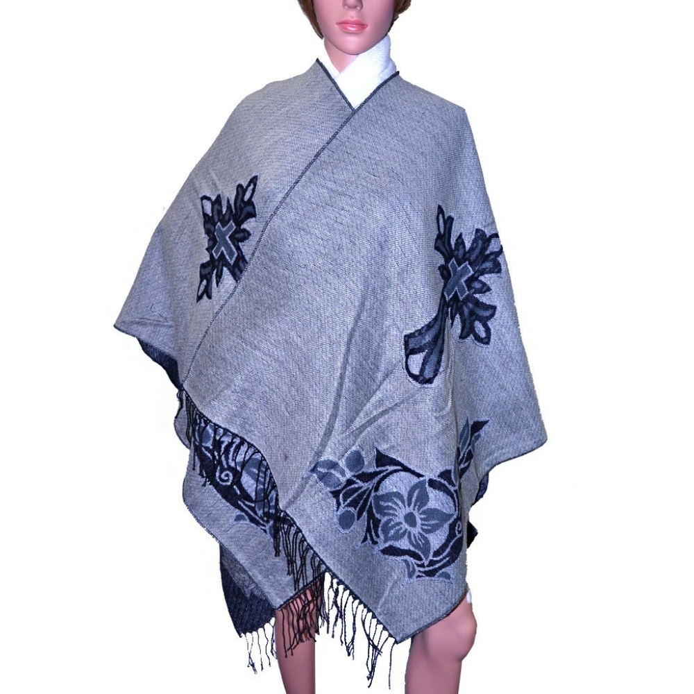New cross and flower Ruana scarf